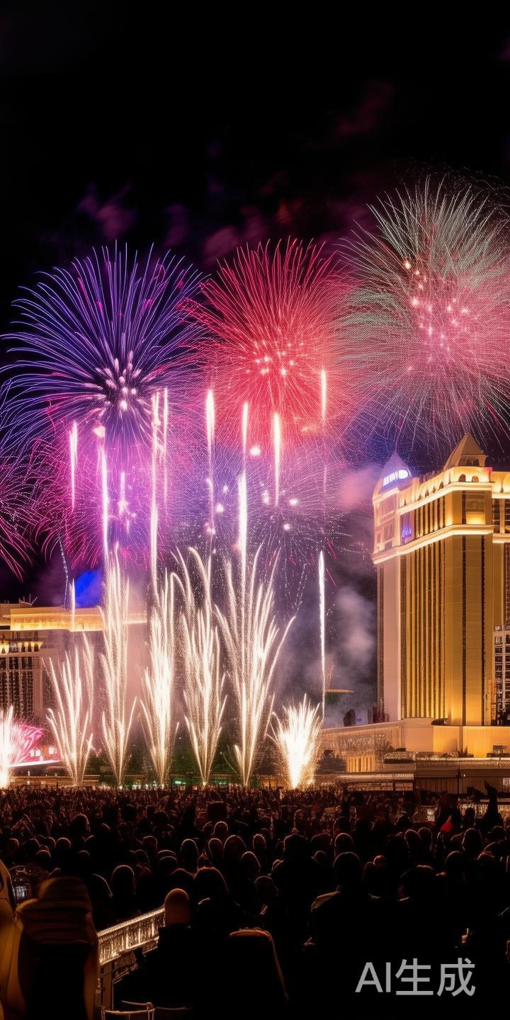 盛大的烟火表演：除夕夜的最后时刻，绚丽的烟火在夜空